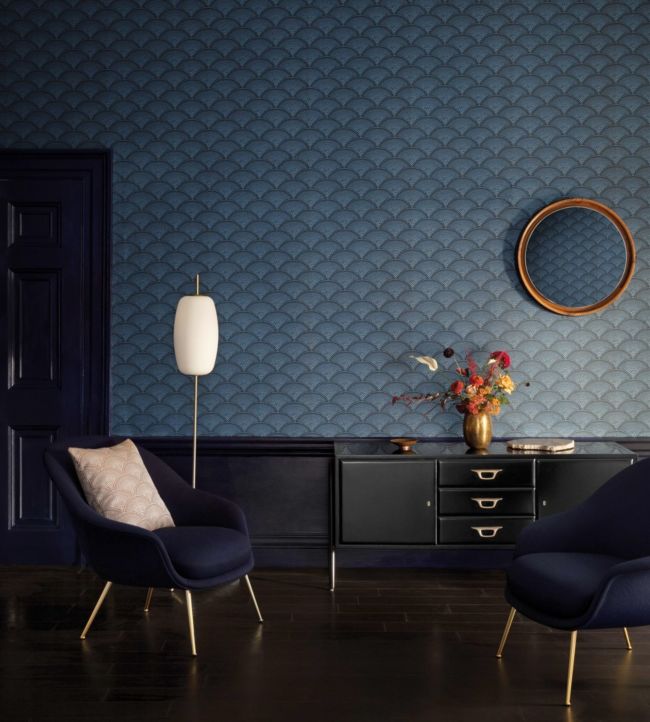 Feather Fan Room Wallpaper - Blue