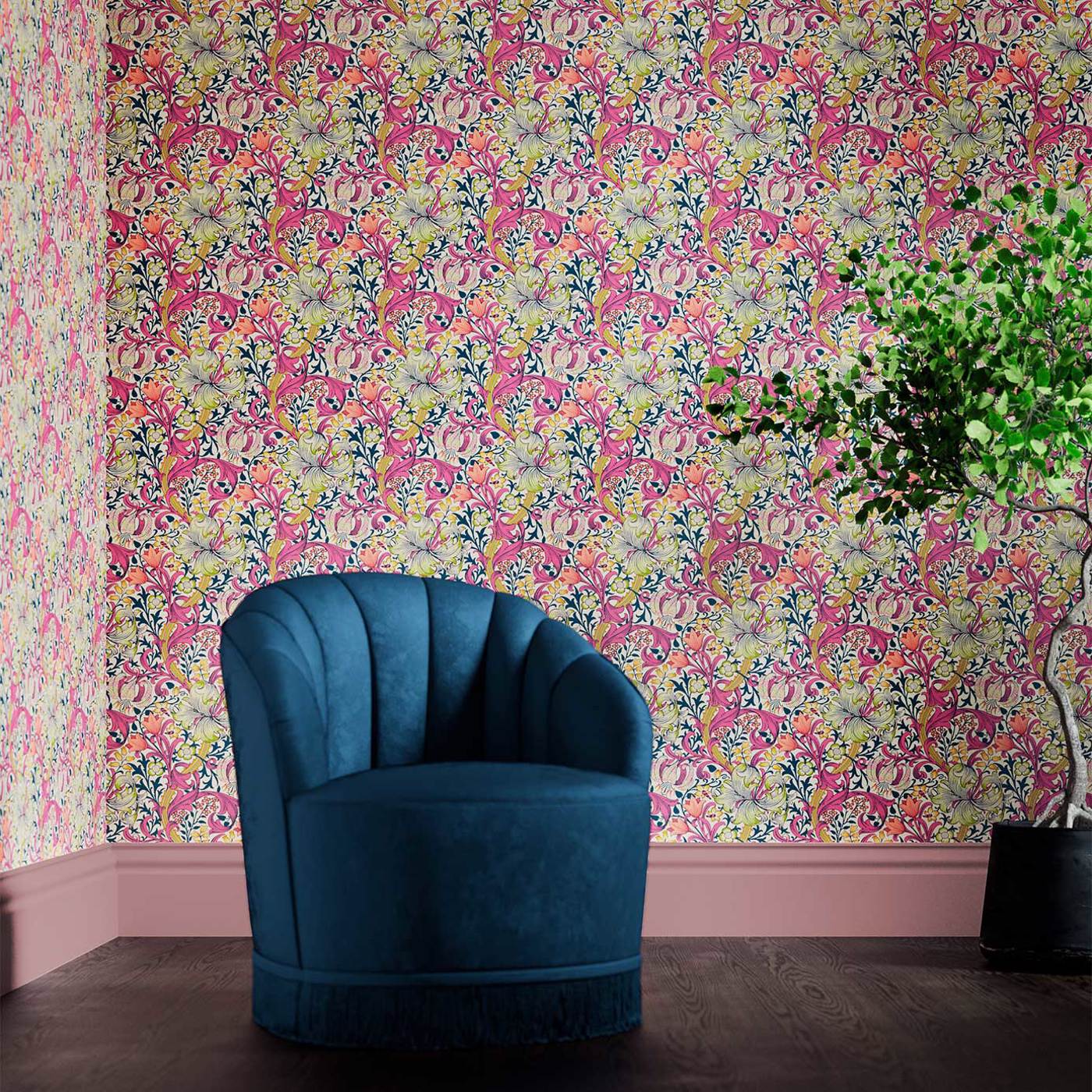 Golden Lily Room Wallpaper - Pink
