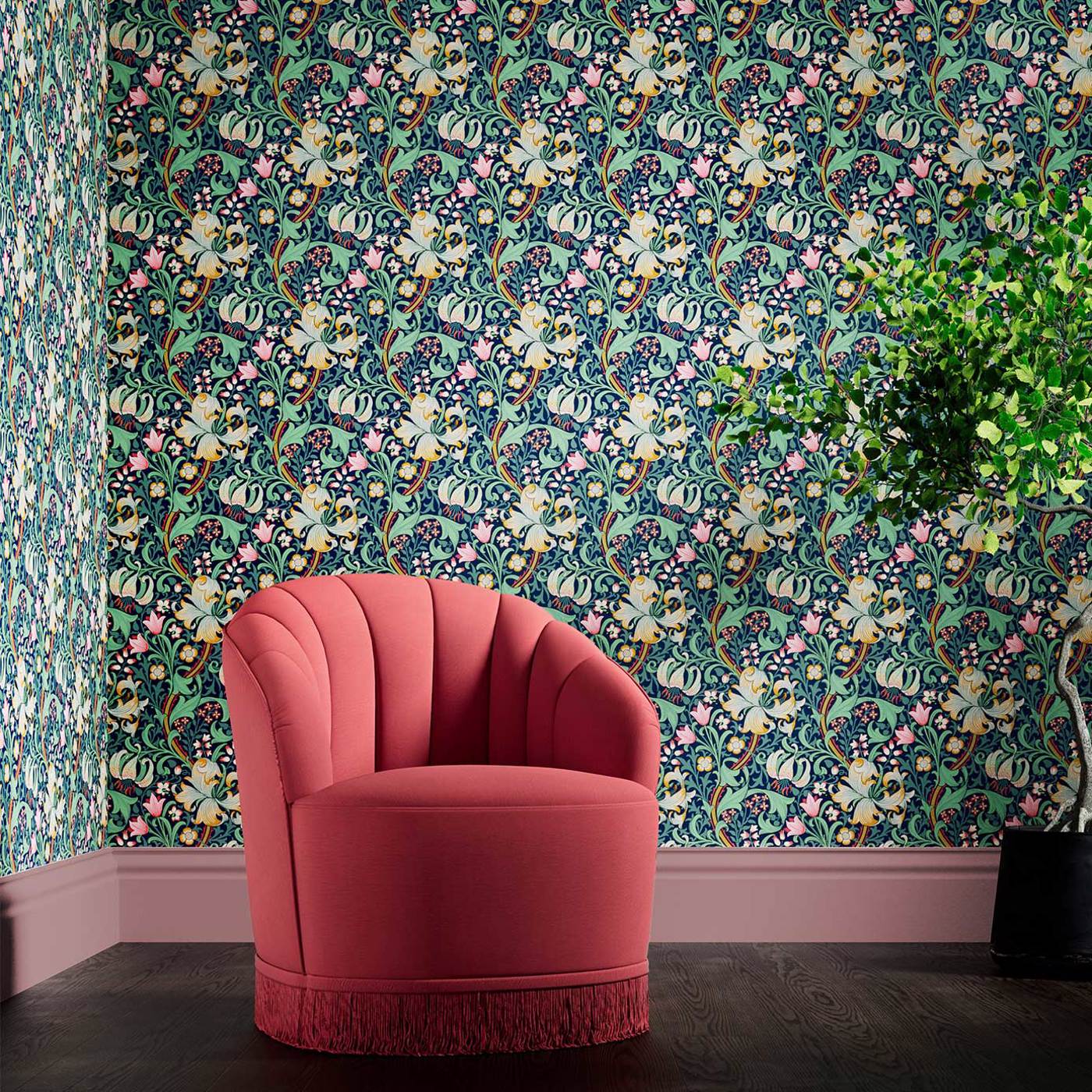 Golden Lily Room Wallpaper - Green