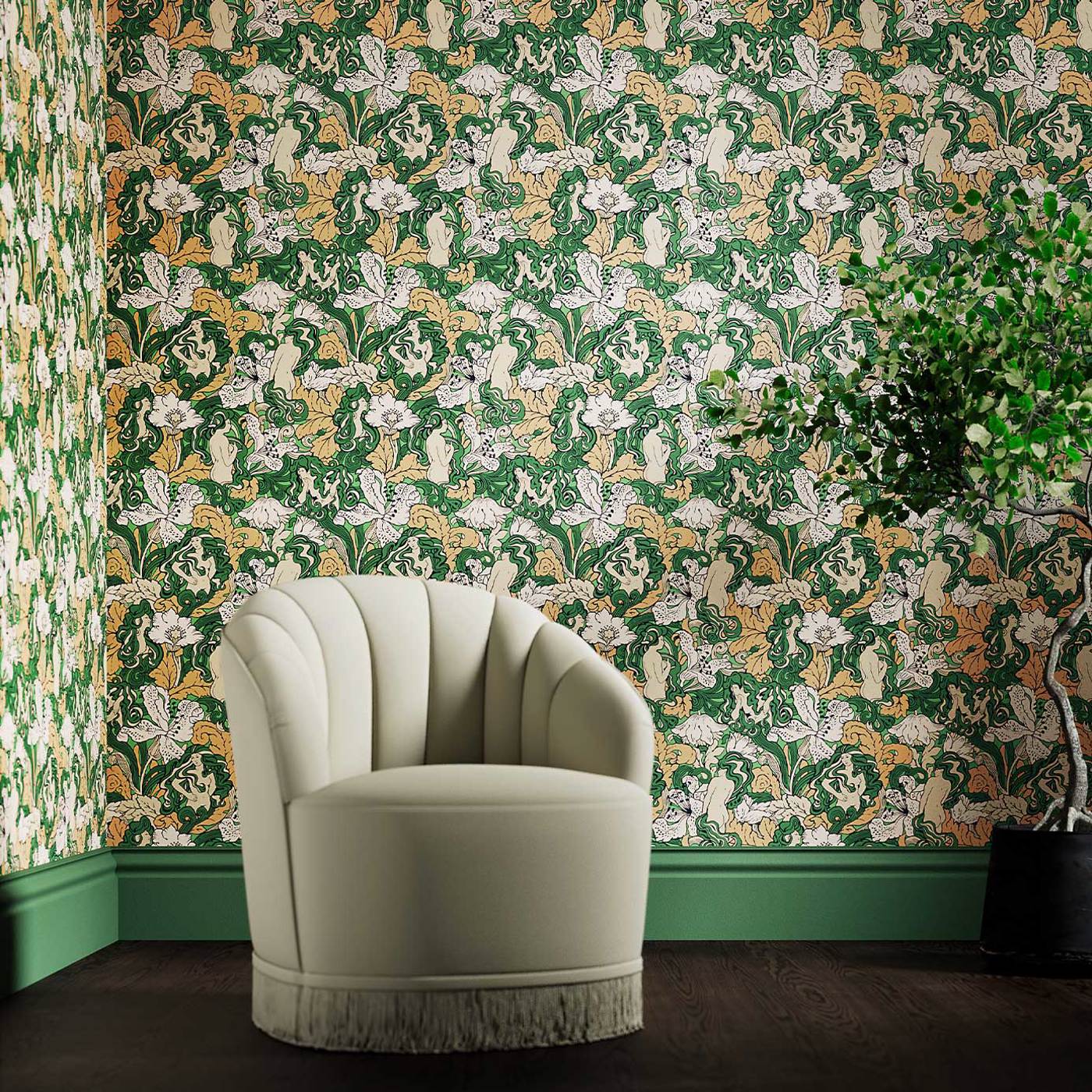 Forbidden Fruit Room Wallpaper - Green