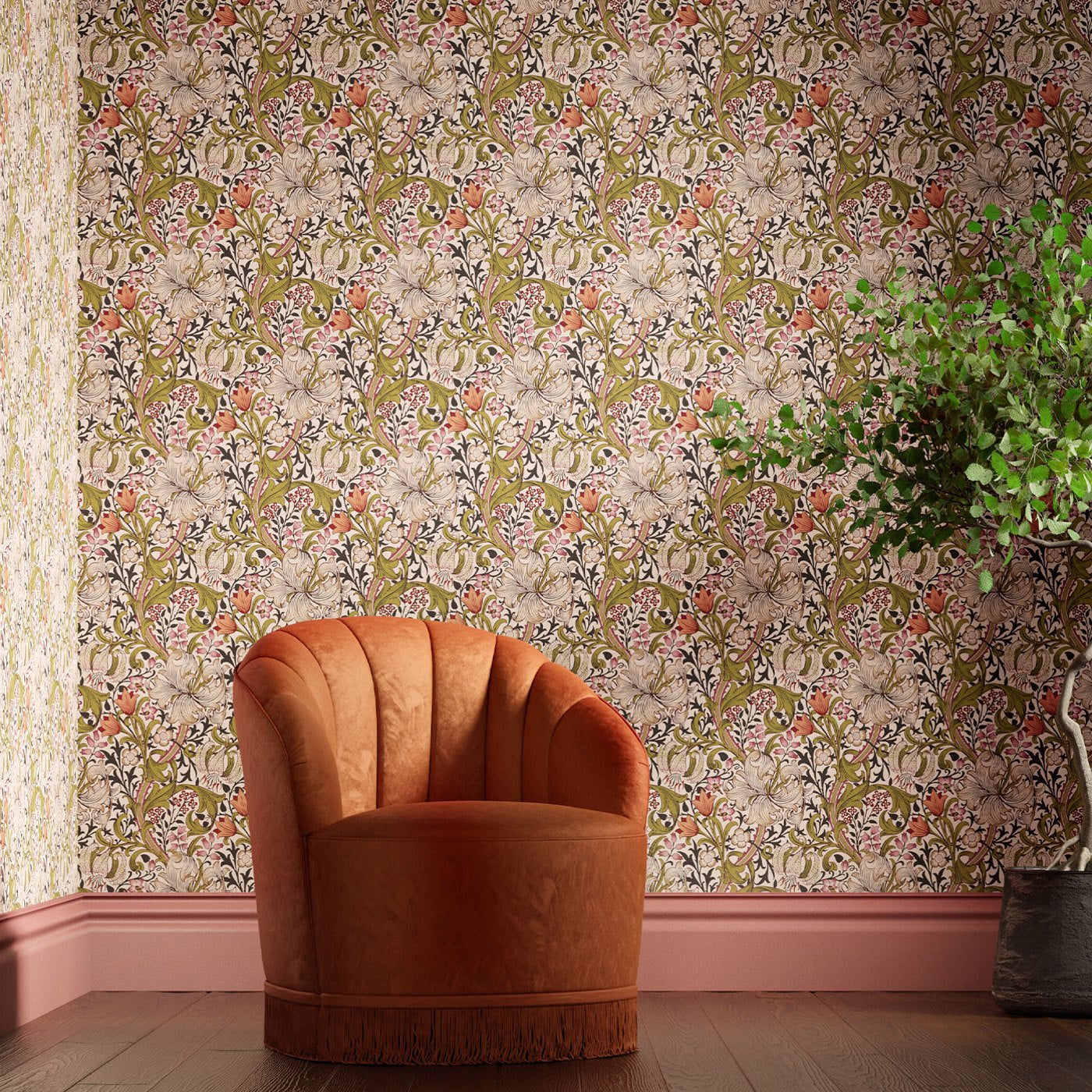 Golden Lily Room Wallpaper - Green
