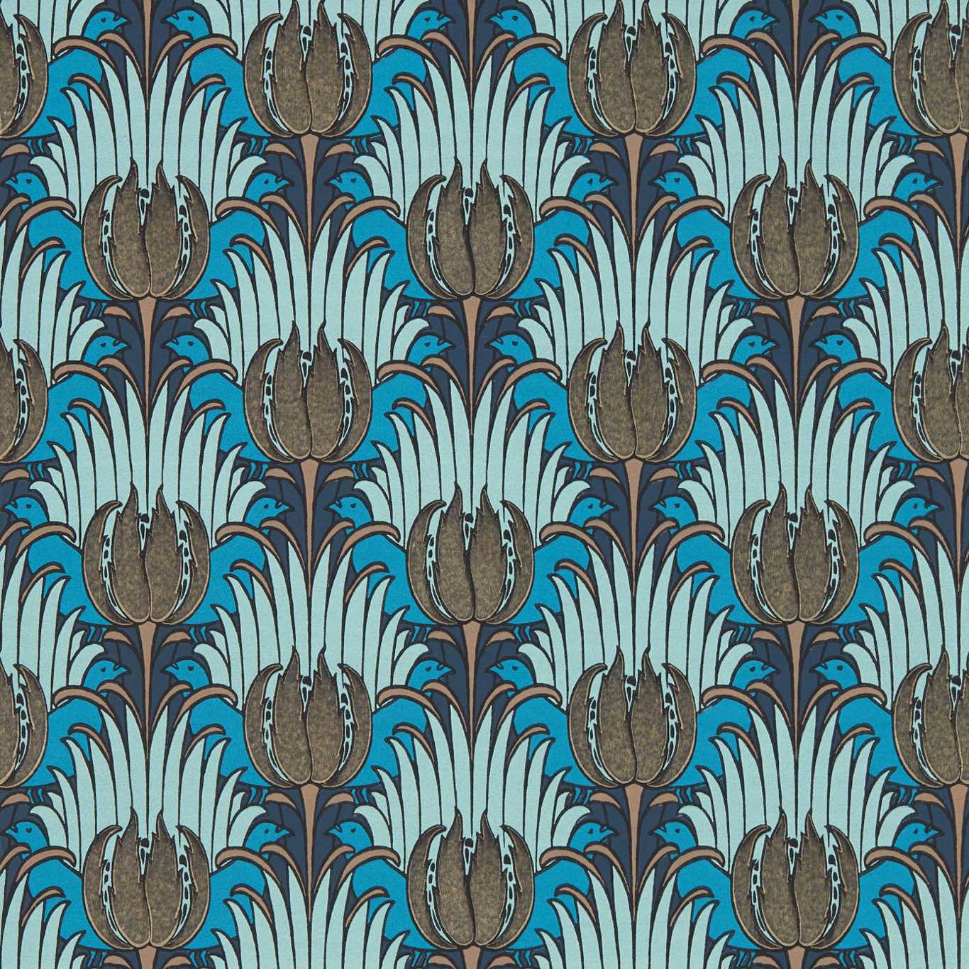 Tulip and Bird Wallpaper - Blue