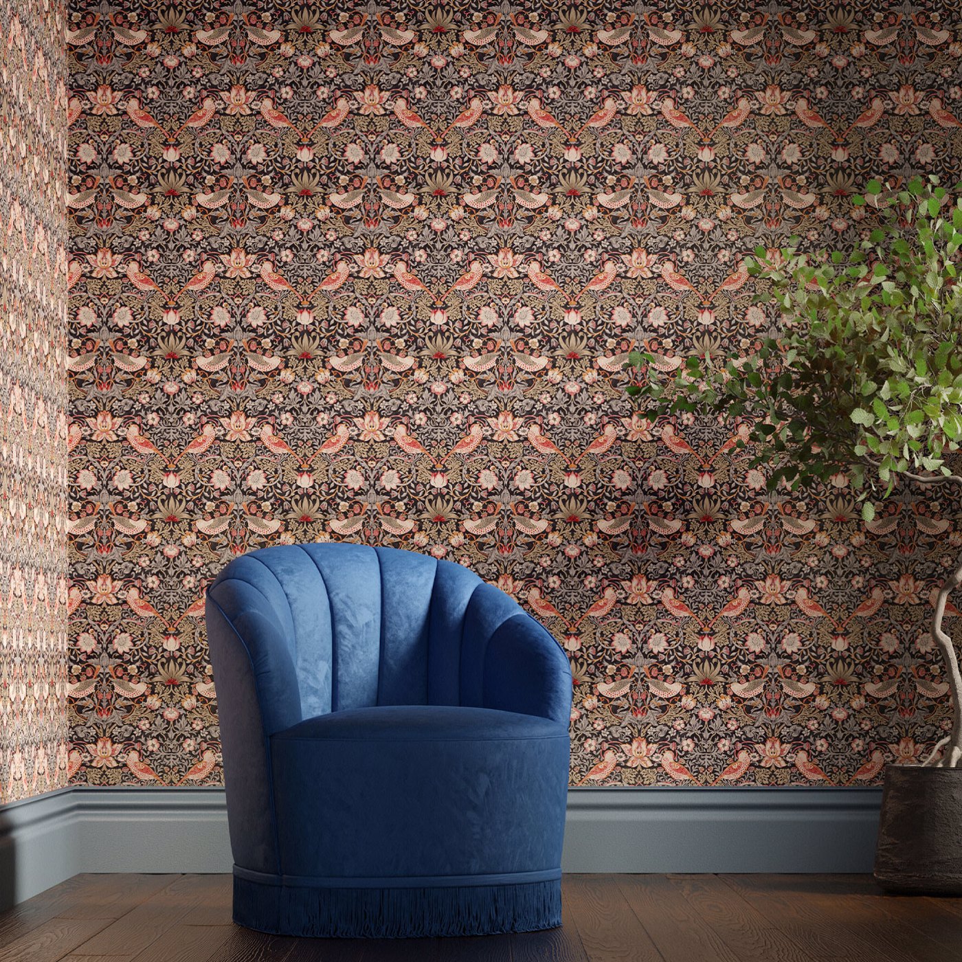 Strawberry Thief Room Wallpaper - Brown