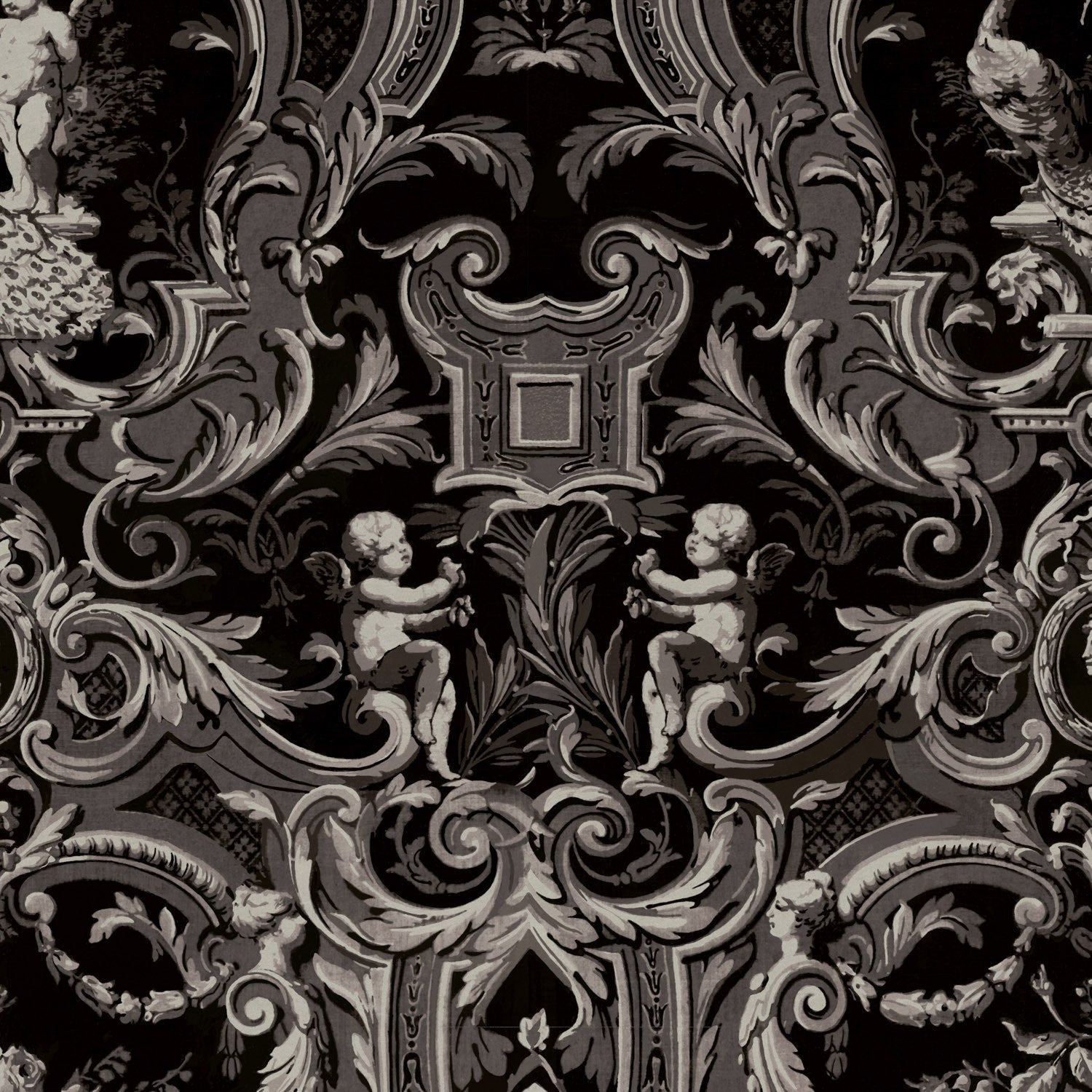 BAROQUE Charcoal Velvet Fabric - Warner House