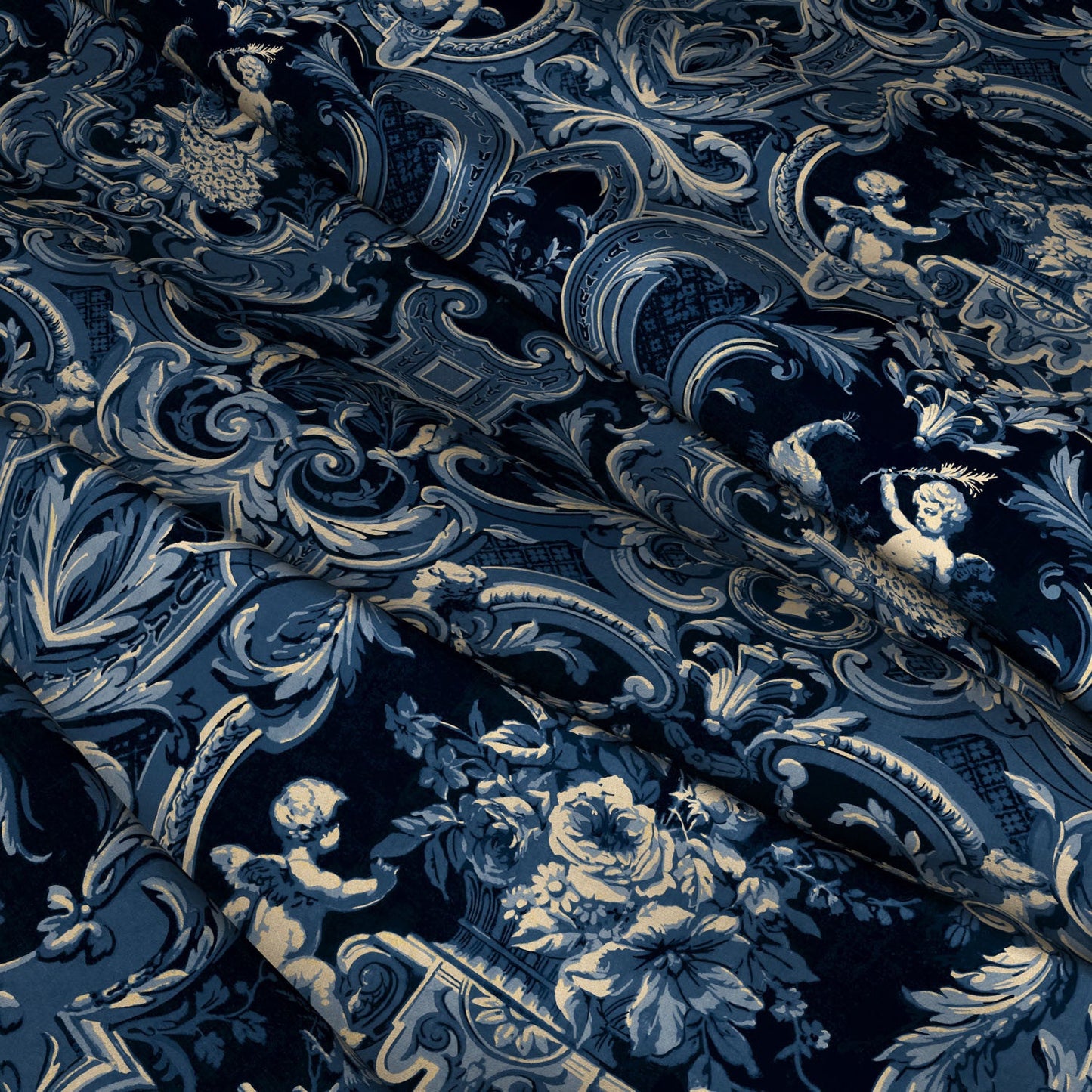BAROQUE Navy Velvet Fabric - Warner House