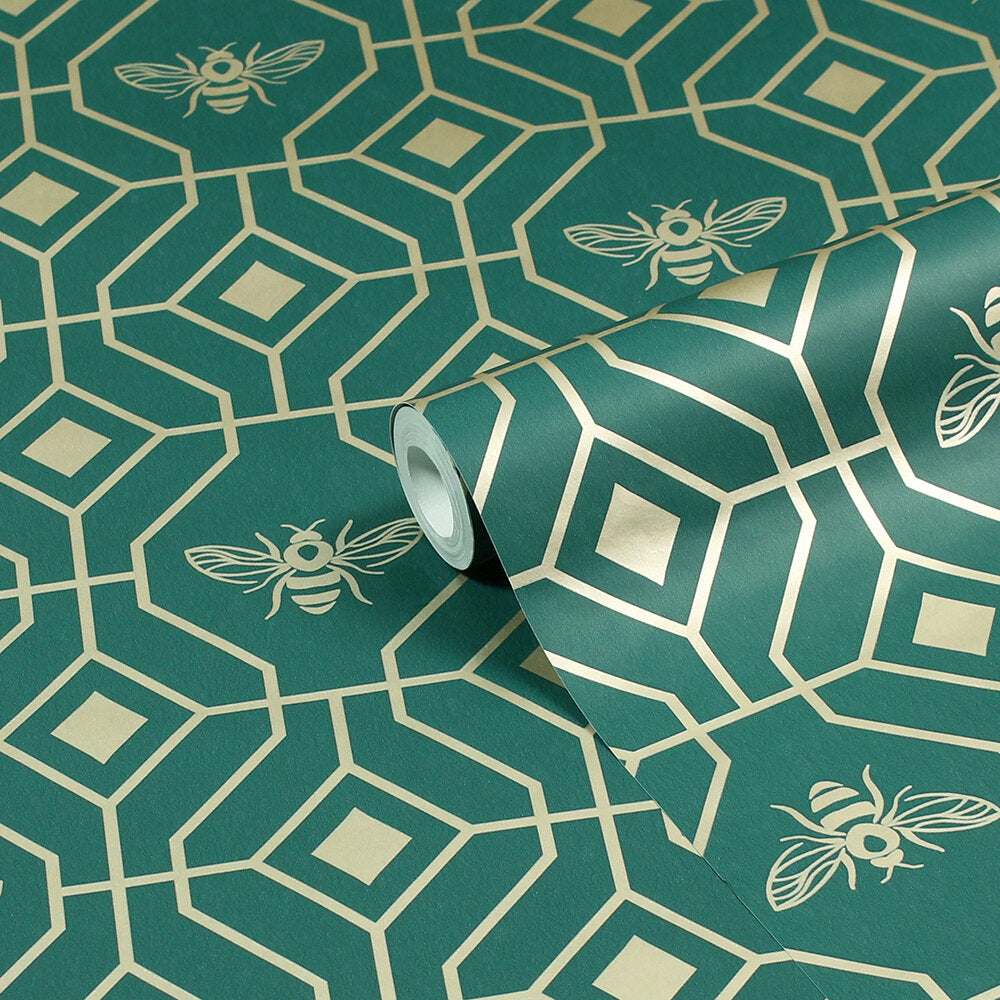 Bee Deco Wallpaper - Green