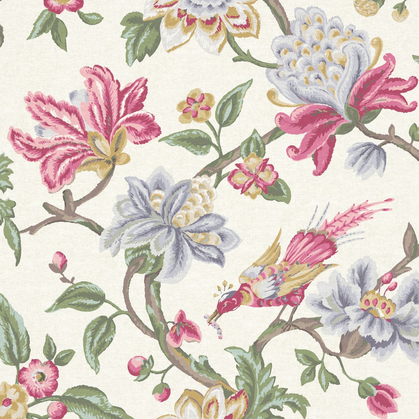BIRD OF PARADISE Raspberry Linen Mix Fabric - Warner House