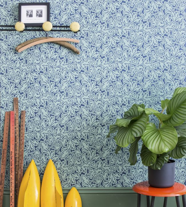 Feuille Room Wallpaper - Blue