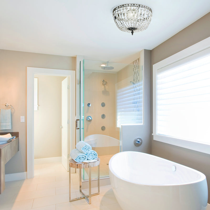 IP44 nickel bathroom chandelier above a bath