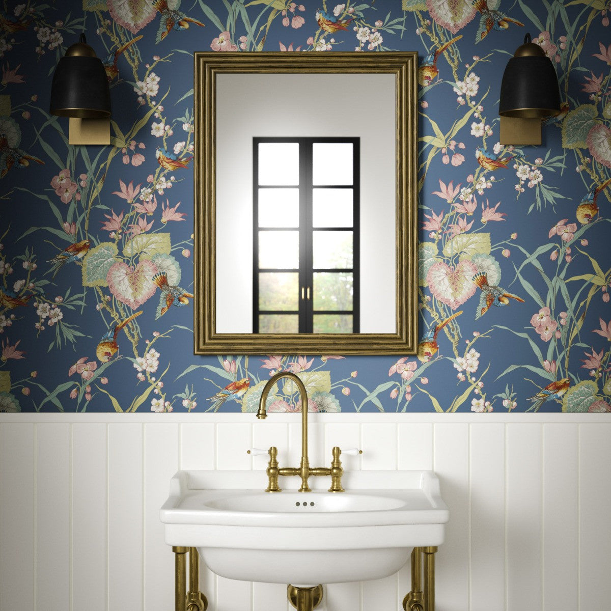 Birds & Blossom Denim Wallpaper - Warner House
