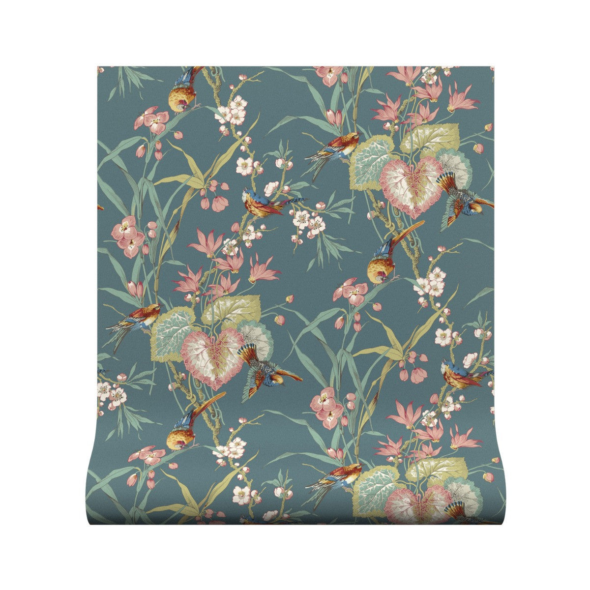 Birds & Blossom Teal Wallpaper - Warner House