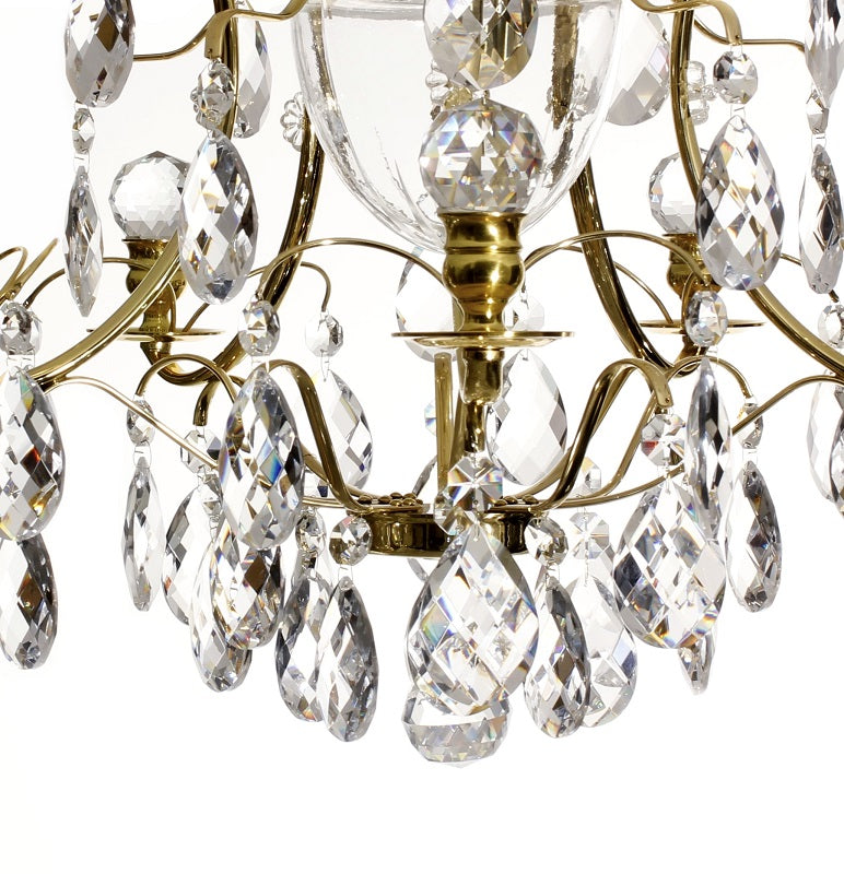 03 Brass Bathroom Chandelier with Almond Crystals and Orbs