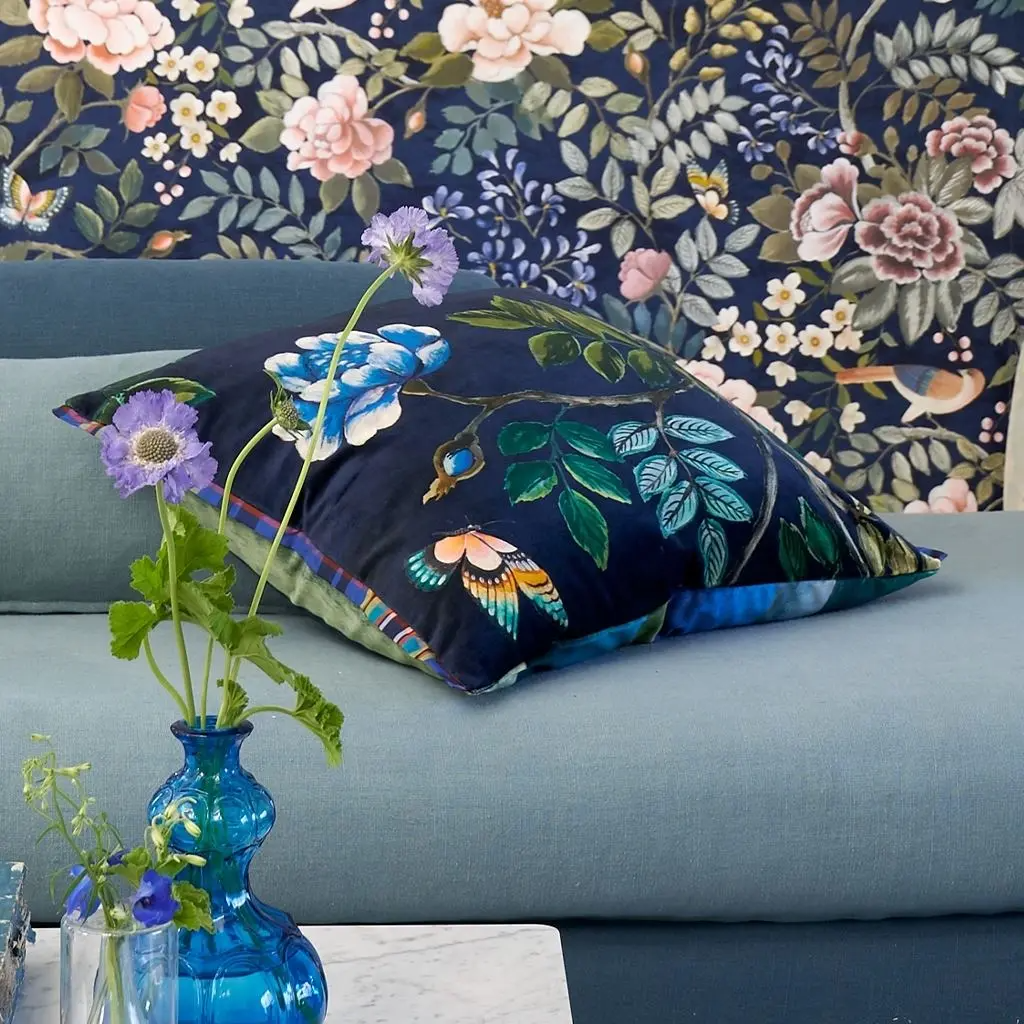 Porcelaine De Chine Velours Indigo Cushion - Designers Guild