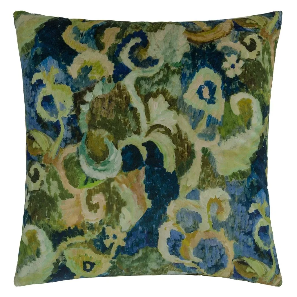 Tapestry Flower Vintage Green Velvet Cushion - Designers Guild