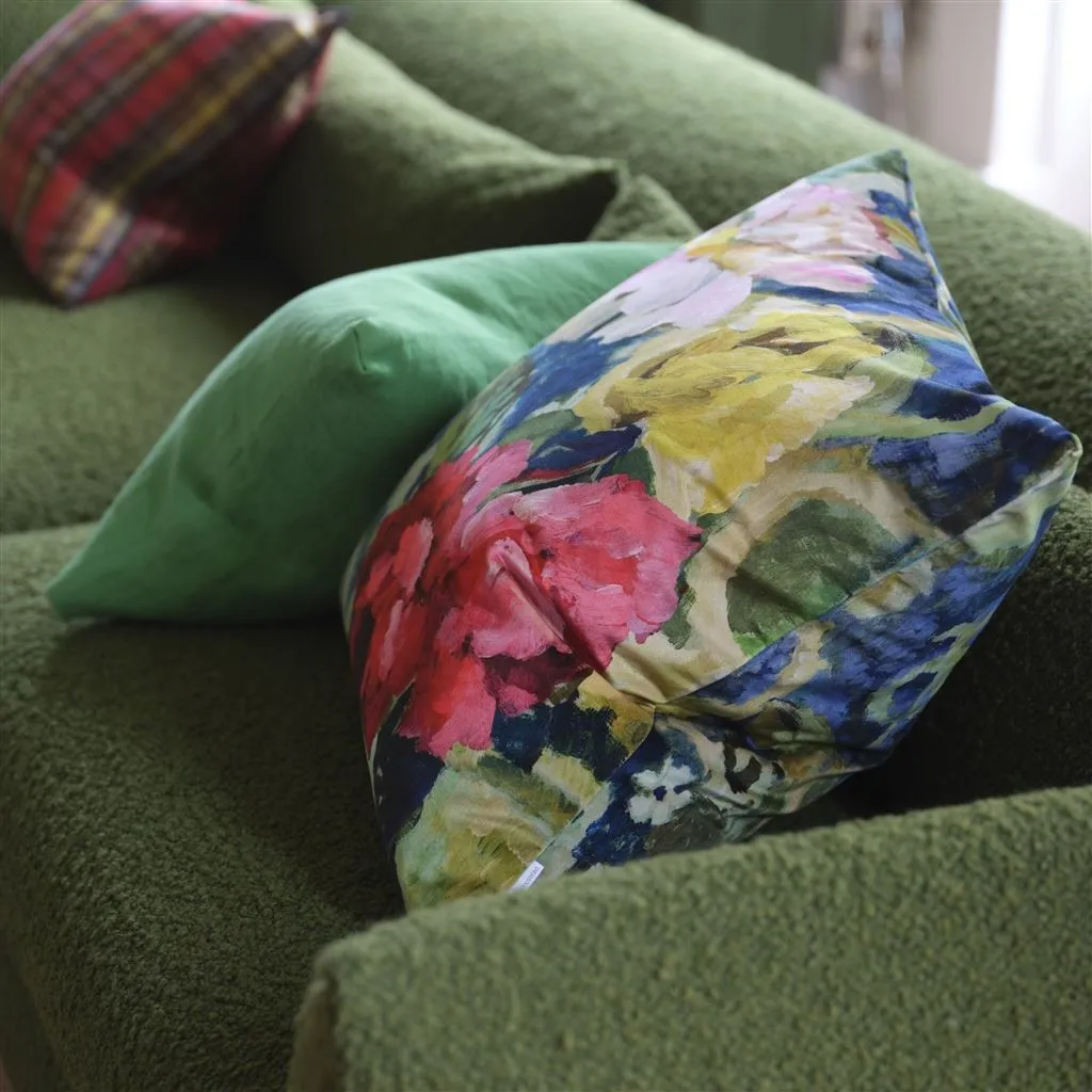 Tapestry Flower Vintage Green Velvet Cushion - Designers Guild