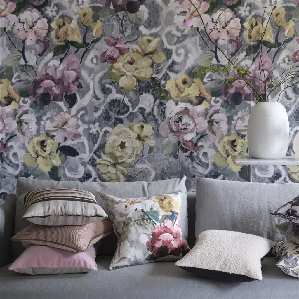 Tapestry Flower Eau De Nil Linen Cushion - Designers Guild