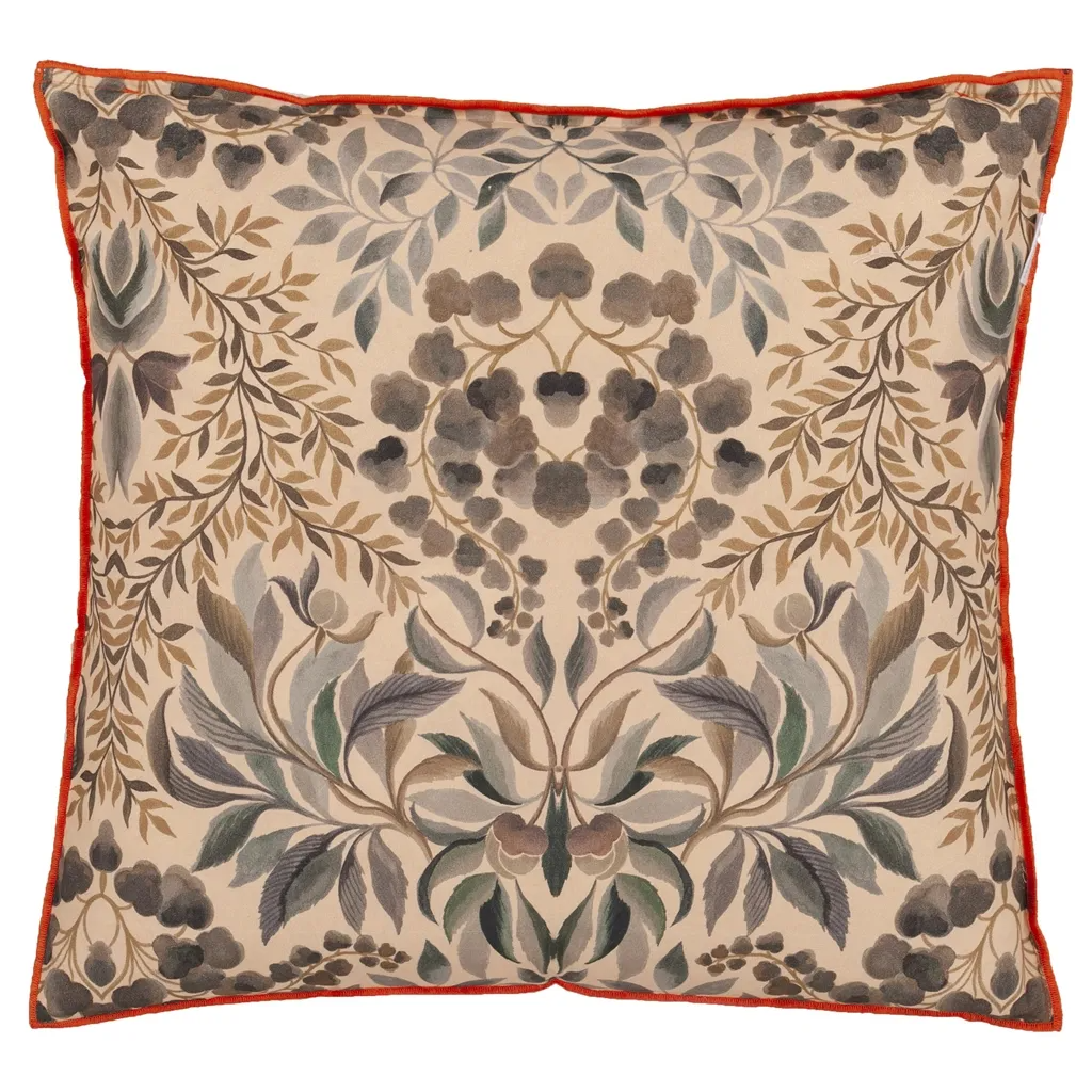 Ikebana Damask Coral Cotton Cushion - Designers Guild