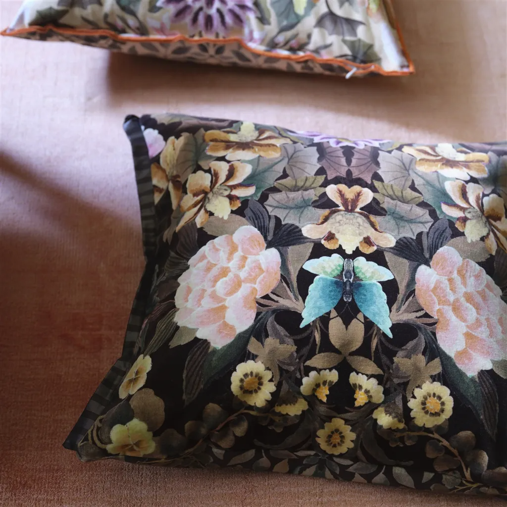 Ikebana Damask Chocolate Velvet Cushion - Designers Guild