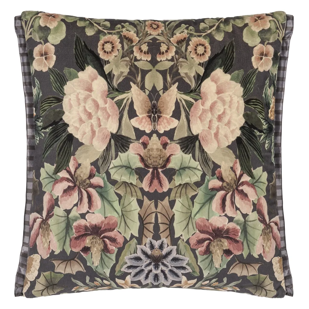 Ikebana Damask Graphite Velvet Cushion - Designers Guild