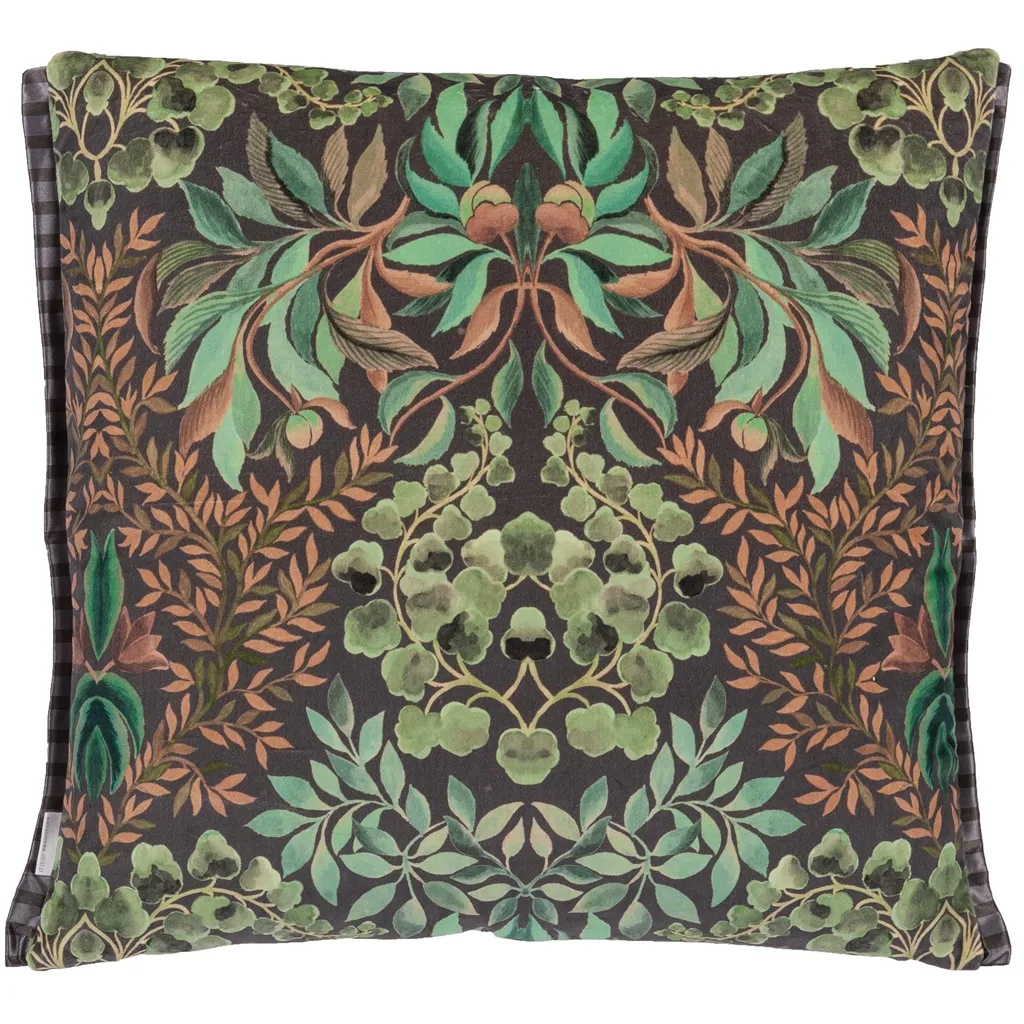 Ikebana Damask Graphite Velvet Cushion - Designers Guild