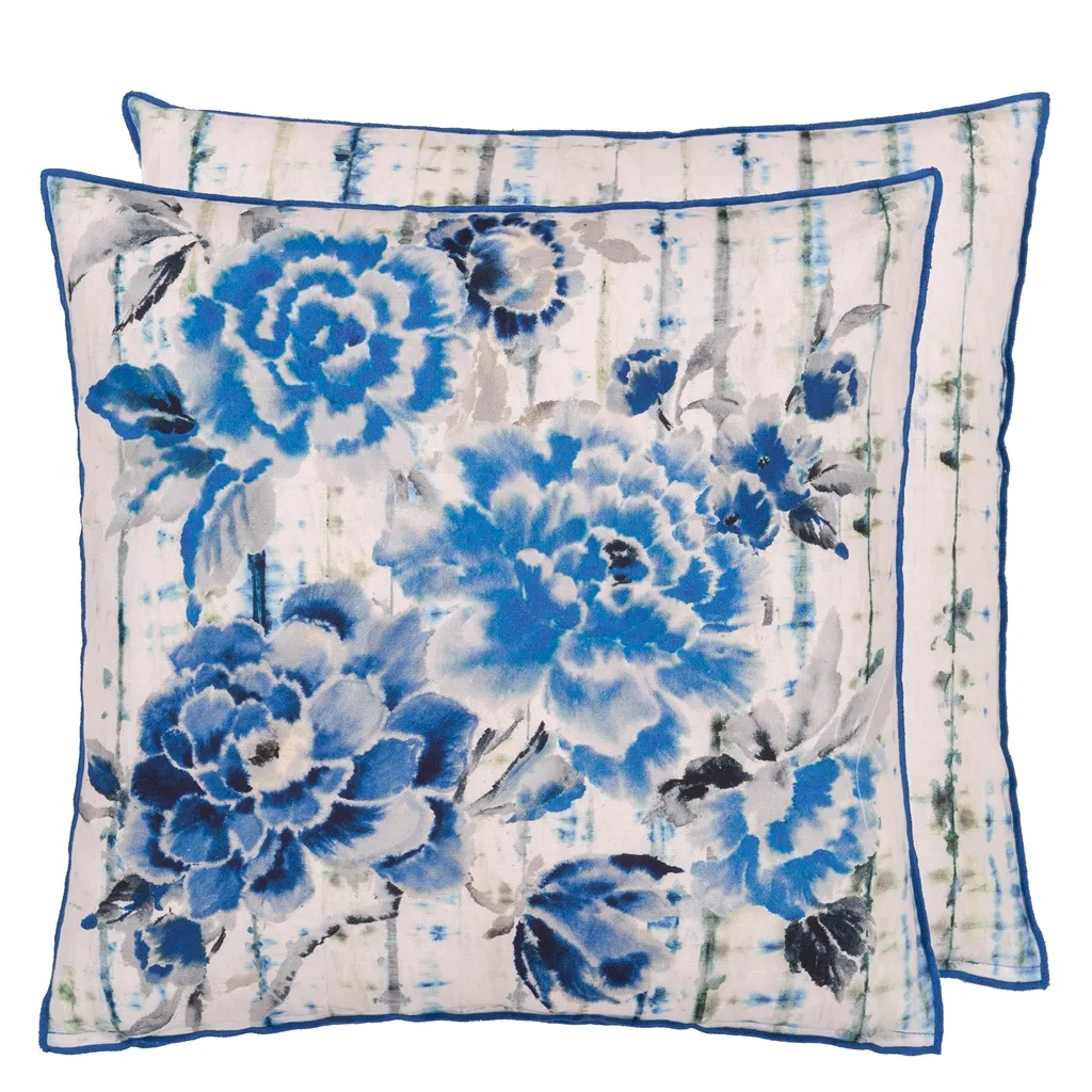Kyoto Flower Indigo Cotton Cushion - Designers Guild