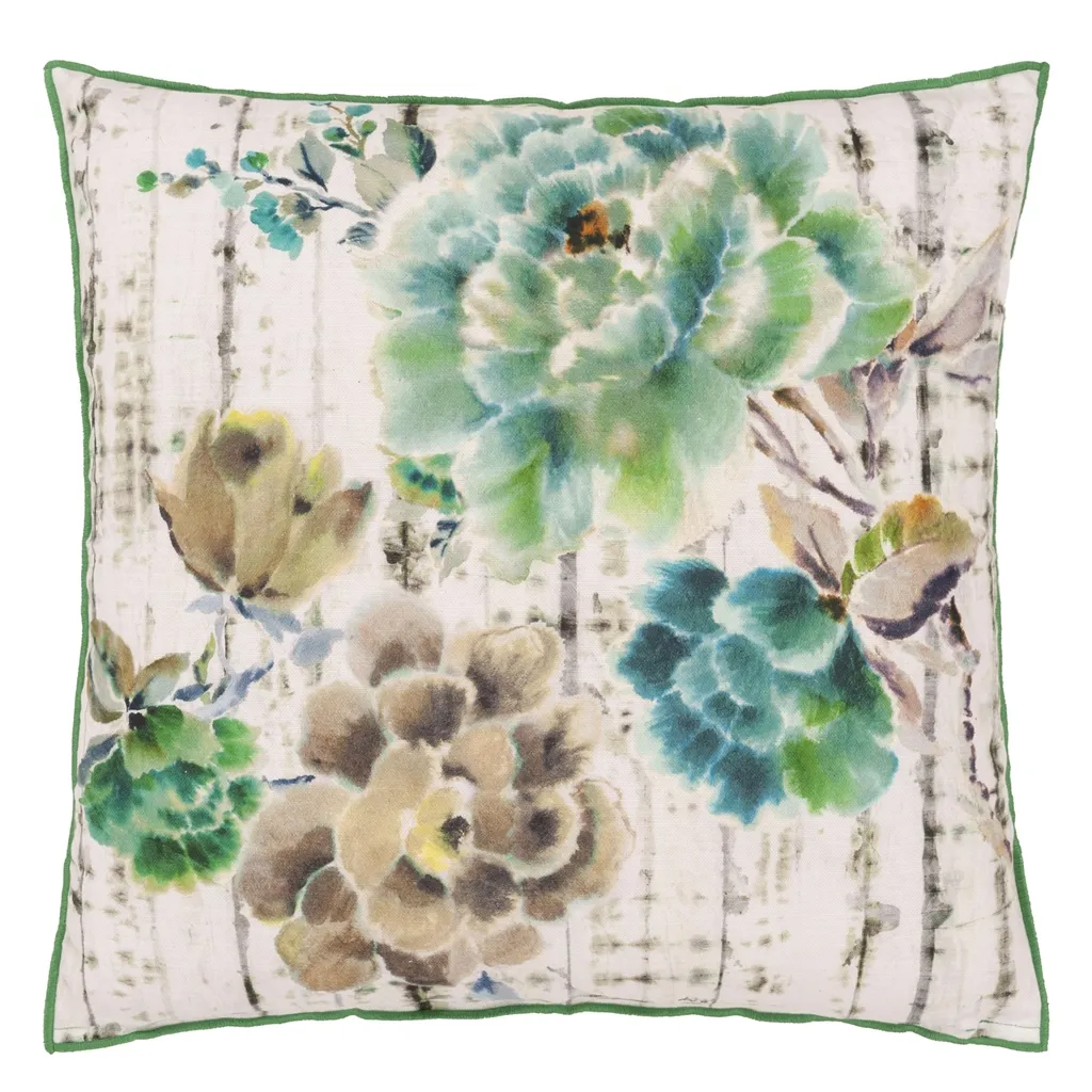 Kyoto Flower Jade Cotton Cushion - Designers Guild