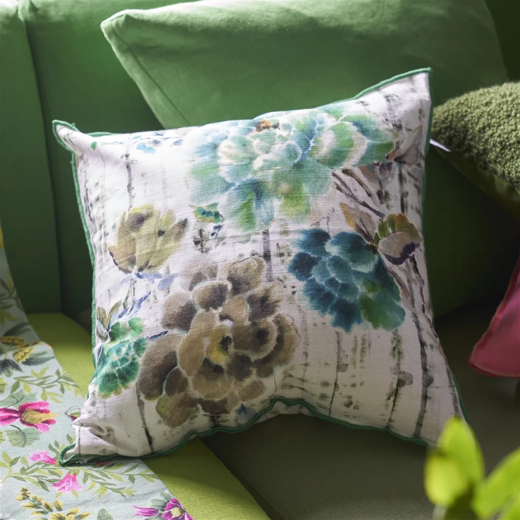 Kyoto Flower Jade Cotton Cushion - Designers Guild