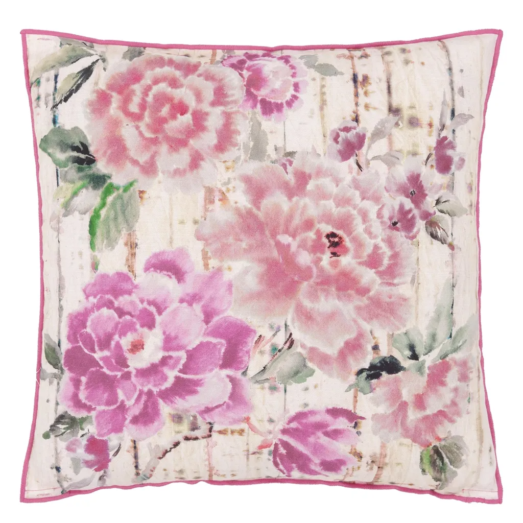 Kyoto Flower Coral Cotton Cushion - Designers Guild