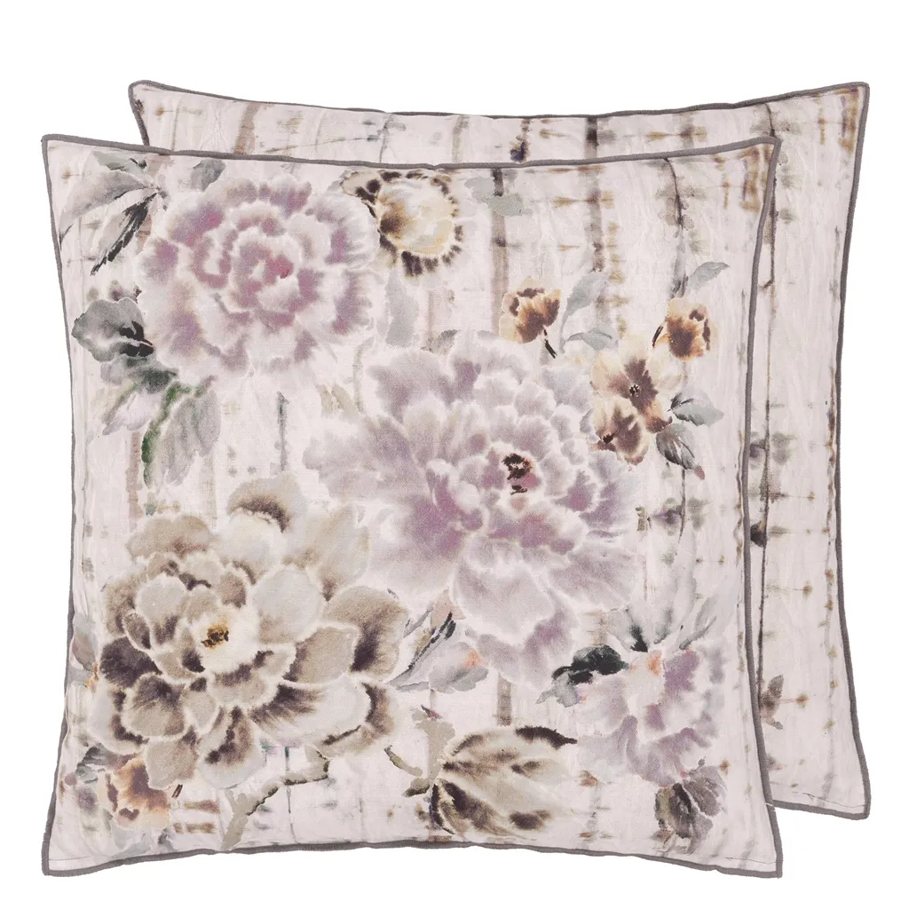 Kyoto Flower Slate Cotton Cushion - Designers Guild