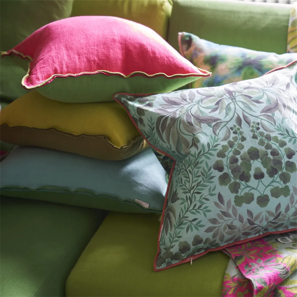 Brera Lino Cerise & Grass Linen Cushion - Designers Guild