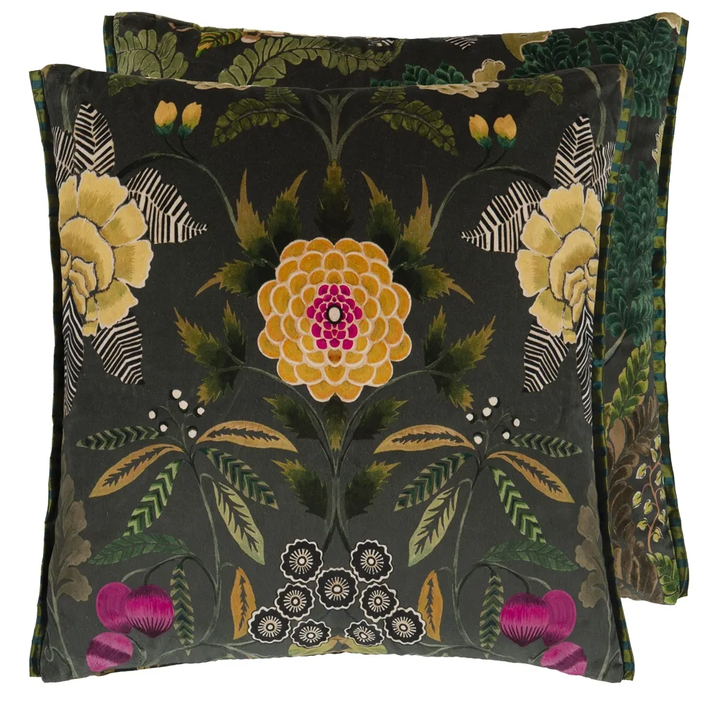 Brocart Decoratif Velours Olive Cushion - Designers Guild