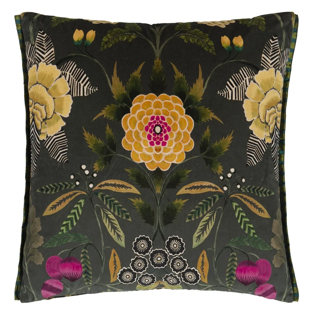Brocart Decoratif Velours Olive Cushion - Designers Guild