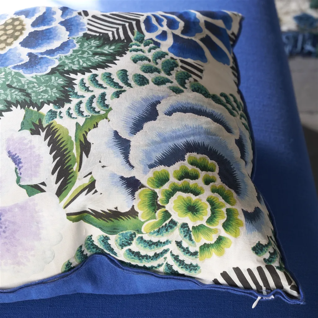 Rose De Damas Cobalt Cotton Cushion - Designers Guild