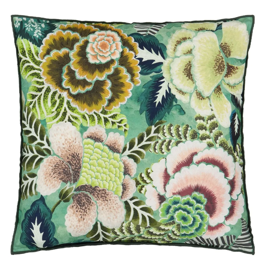 Rose De Damas Jade Cotton/Linen Cushion - Designers Guild