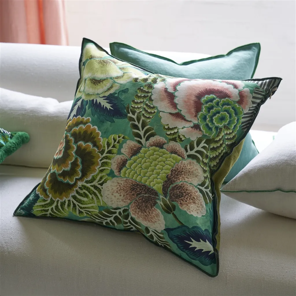 Rose De Damas Jade Cotton/Linen Cushion - Designers Guild