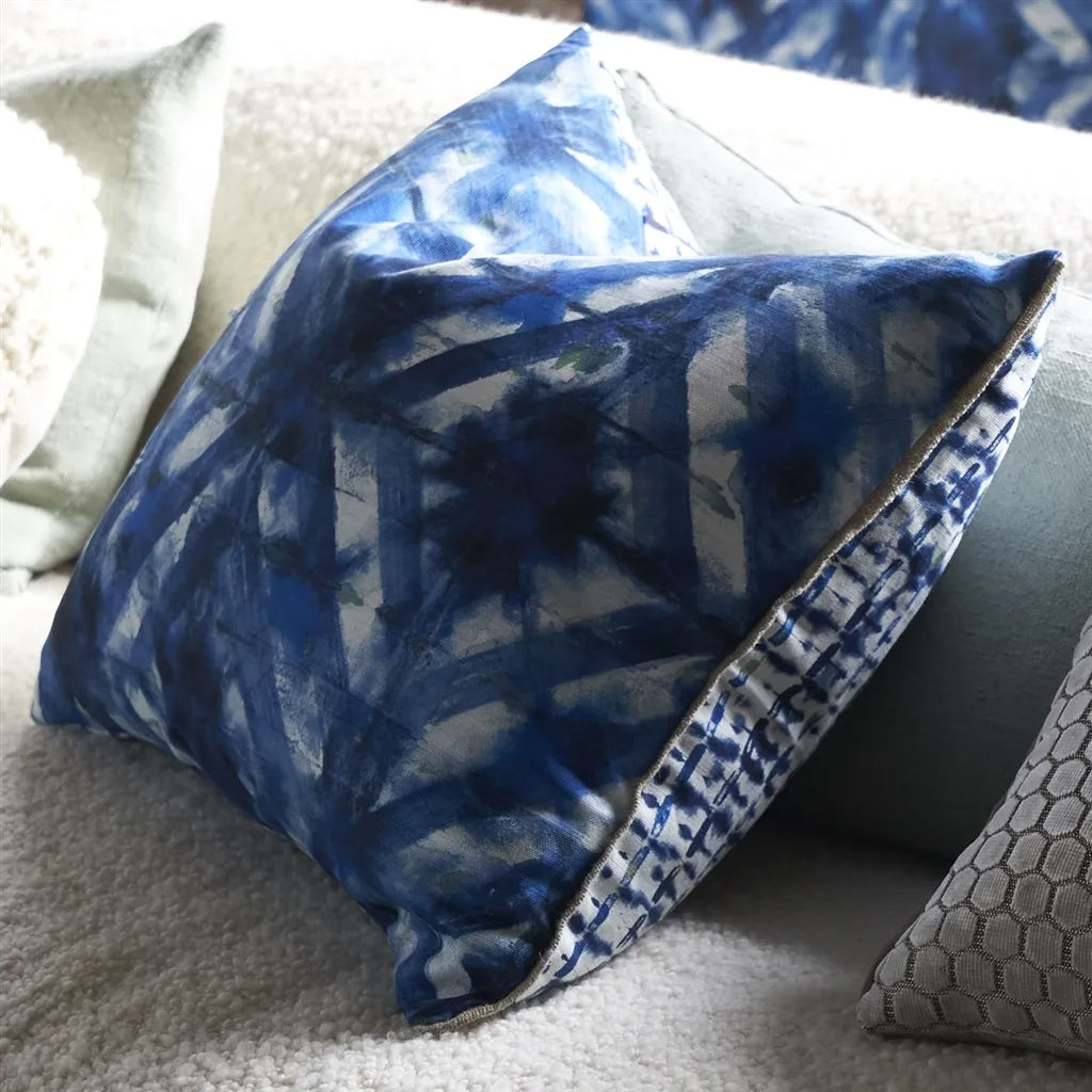 Parquet Batik Indigo Cotton Cushion - Designers Guild