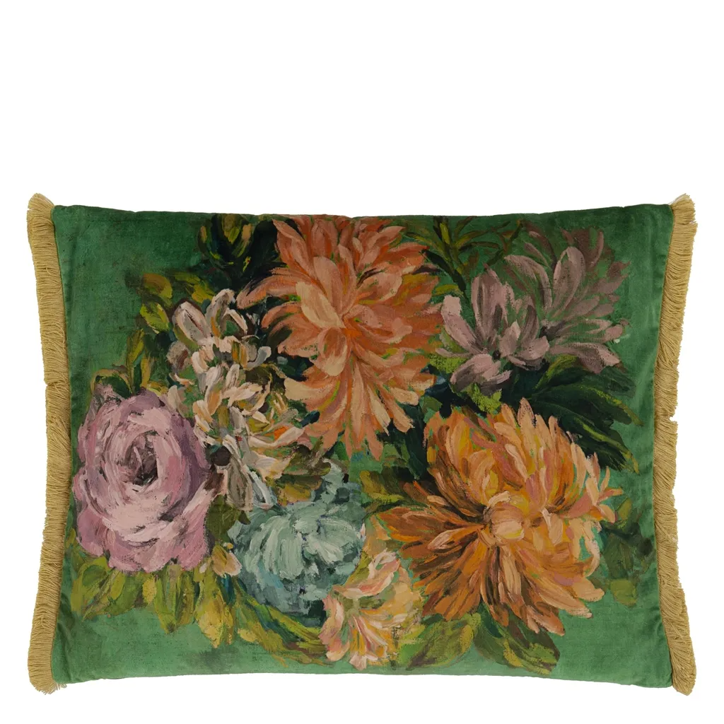 Fleurs D Artistes Velours Vintage Green Cushion - Designers Guild