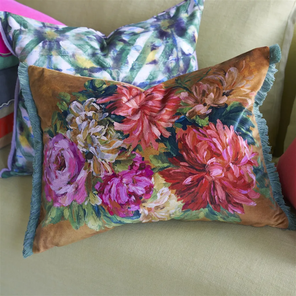 Fleurs D Artistes Velours Terracotta Cushion - Designers Guild