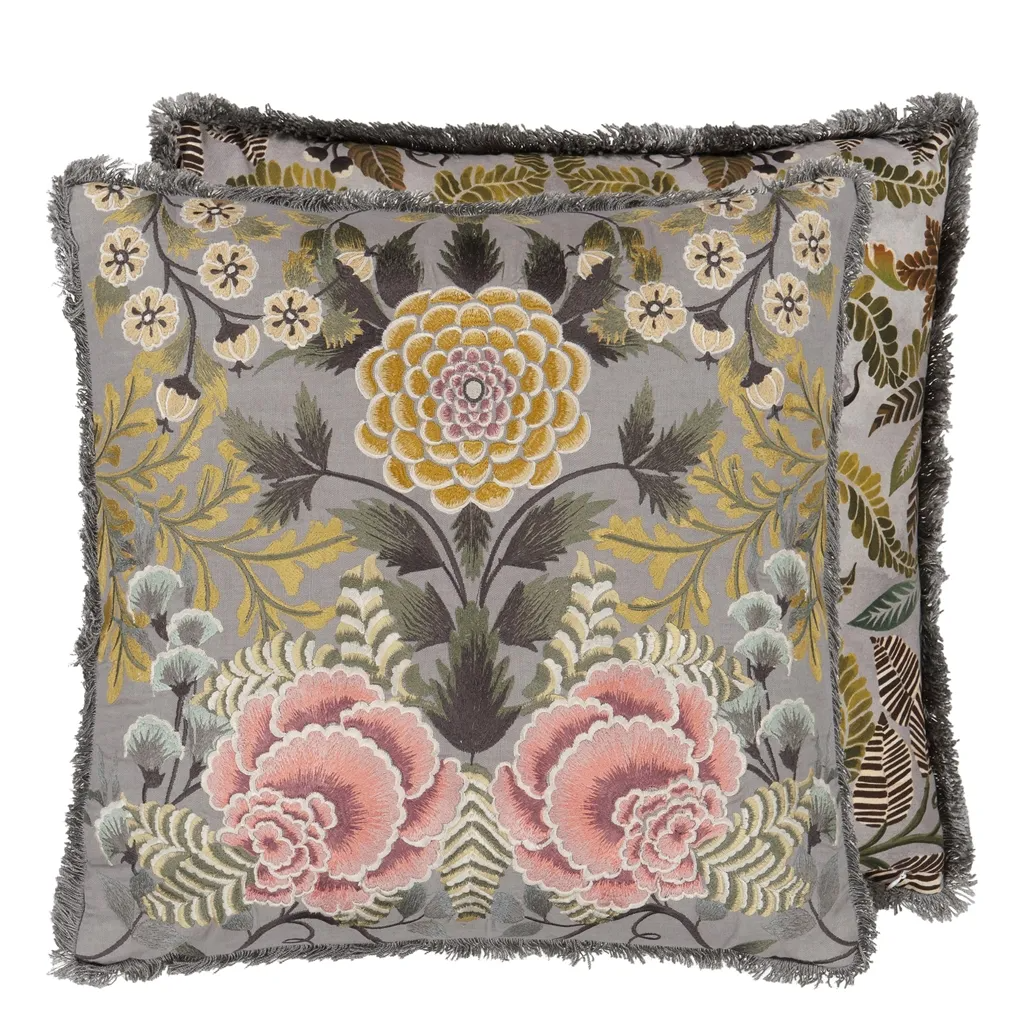 Brocart Decoratif Embroidered Sepia Cotton Cushion - Designers Guild