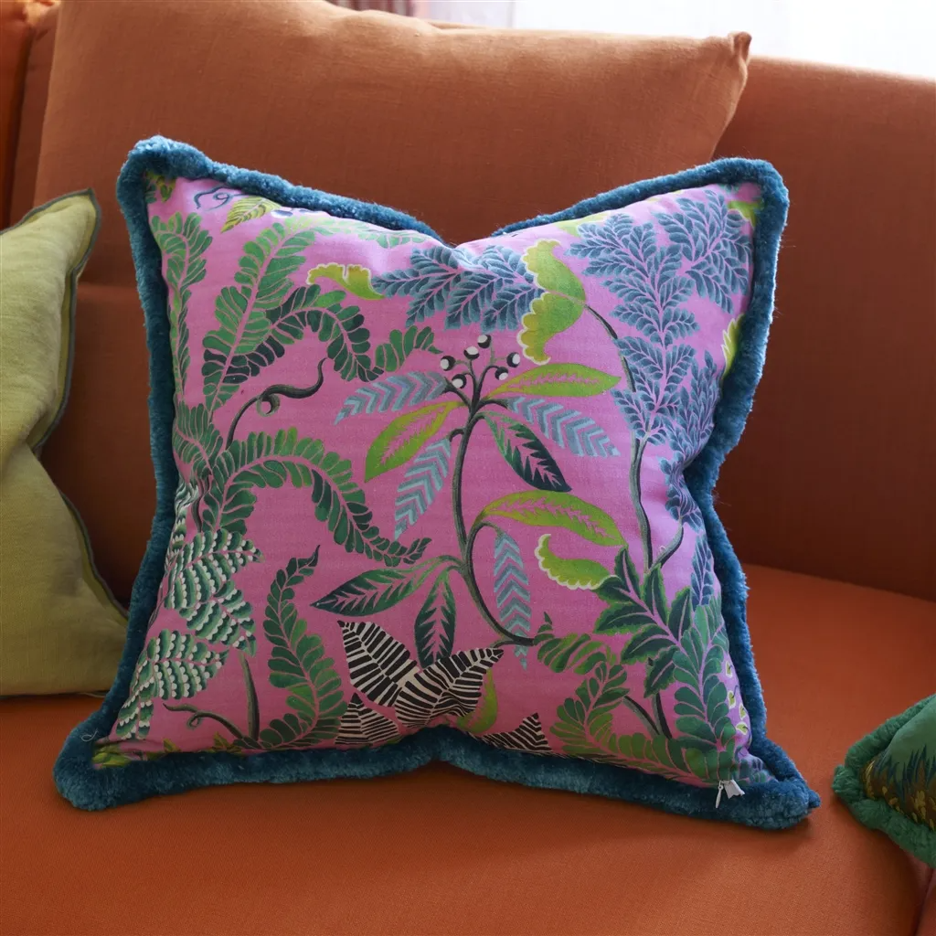 Brocart Decoratif Embroidered Cerise Cotton Cushion - Designers Guild