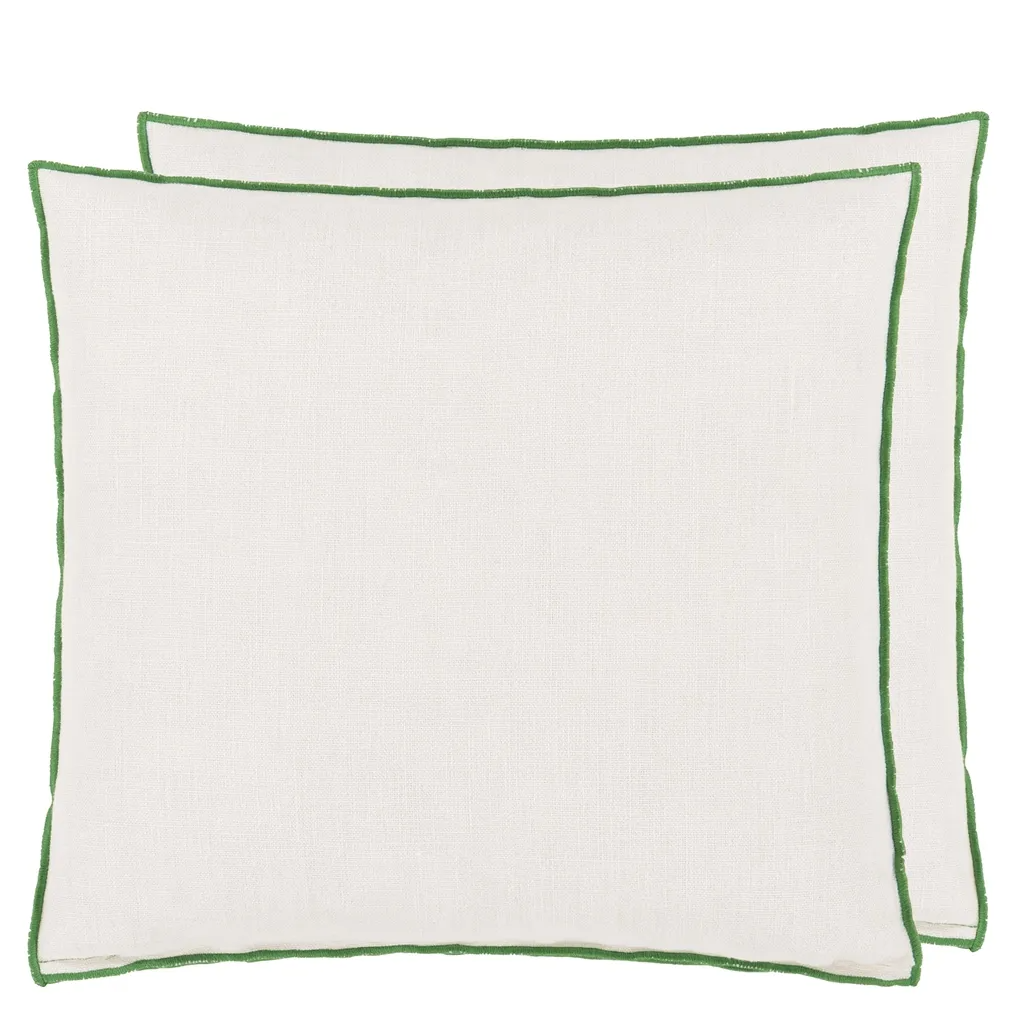 Brera Lino Alabaster & Emerald Linen Cushion - Designers Guild