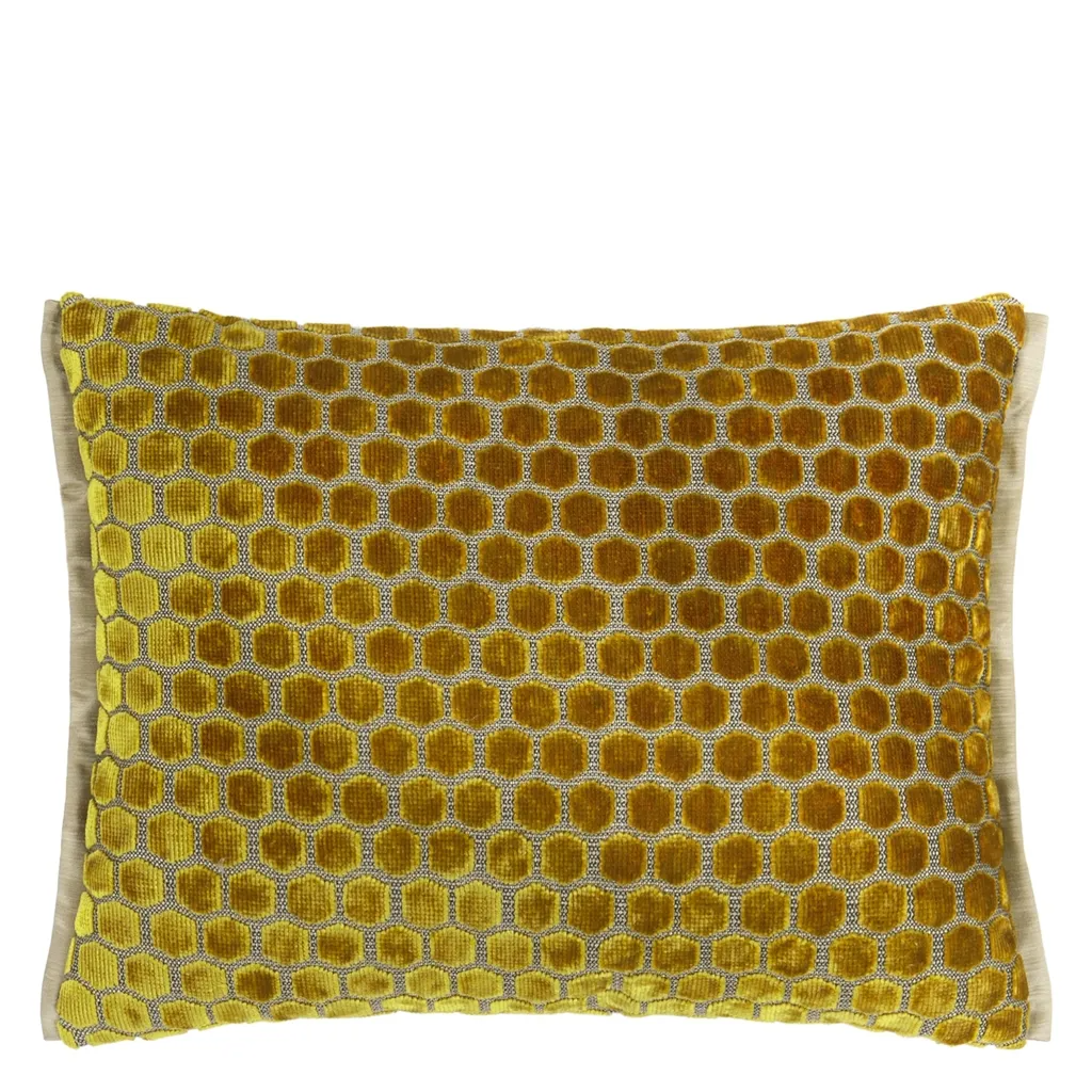 Jabot Mustard Velvet Cushion - Designers Guild