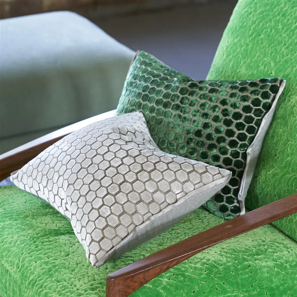 Jabot Oyster Velvet Cushion - Designers Guild