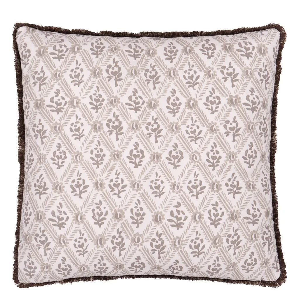 Eagle House Damask Limestone Cushion - Designers Guild