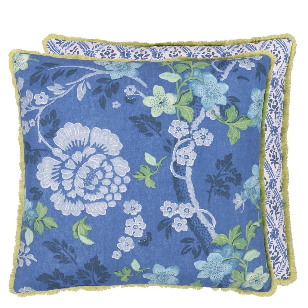 Eagle House Damask Woad Cushion - Designers Guild