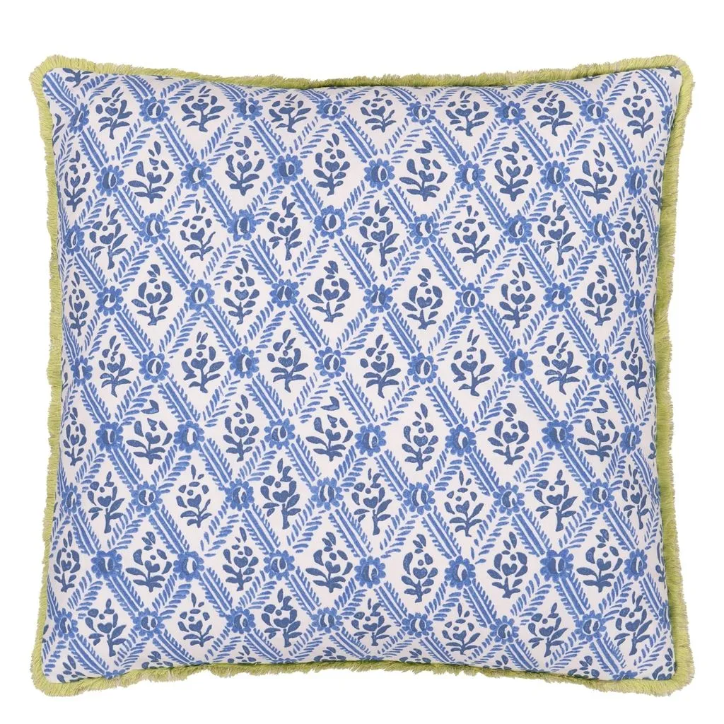 Eagle House Damask Woad Cushion - Designers Guild