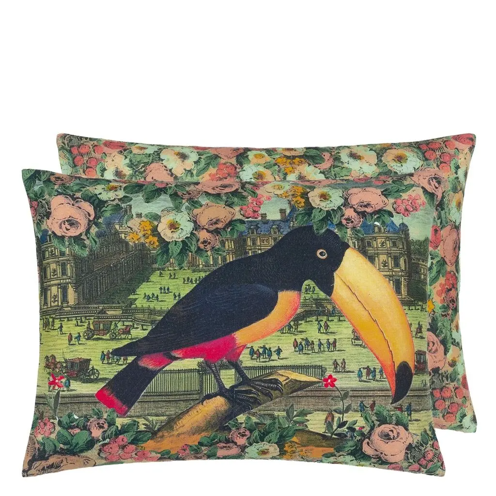 Toucan Floral Sepia Cushion - Designers Guild