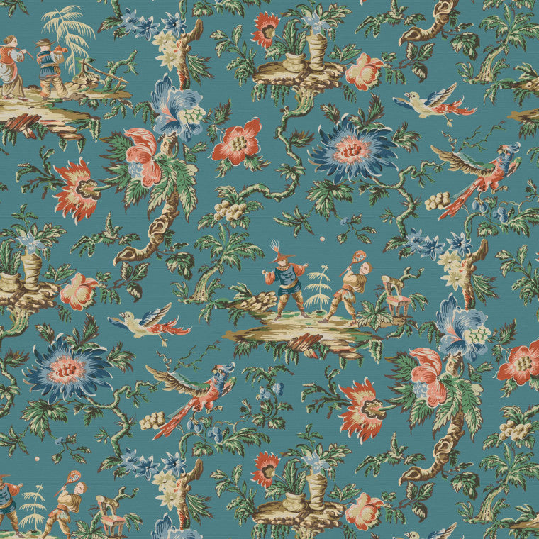 CHINESE GARDEN Teal Outdoor Fabric - Warner House