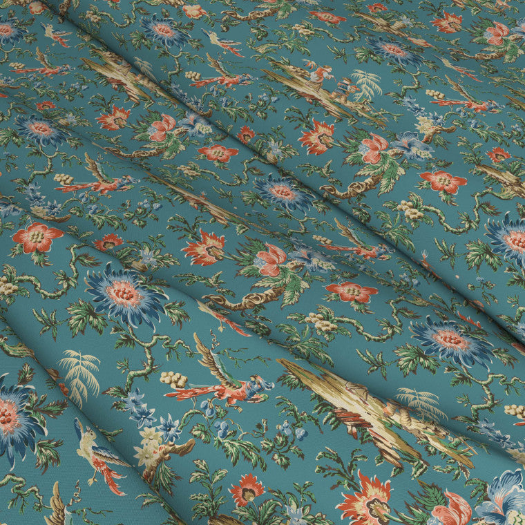 CHINESE GARDEN Teal Outdoor Fabric - Warner House