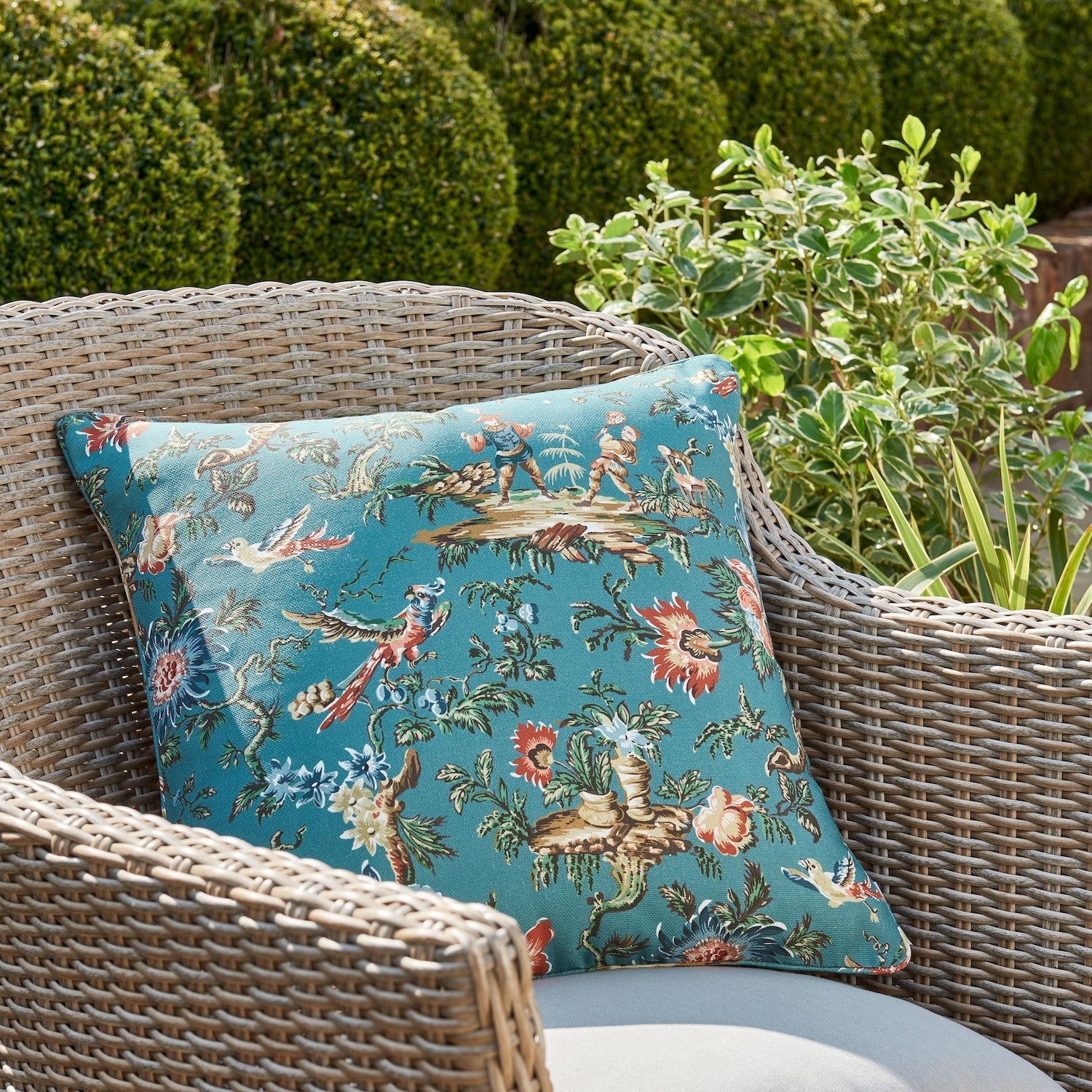 CHINESE GARDEN Teal Outdoor Cushion - Warner House